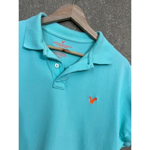 American Eagle Men's Aqua Blue Polo Shirt Large - Picture 3 of 5